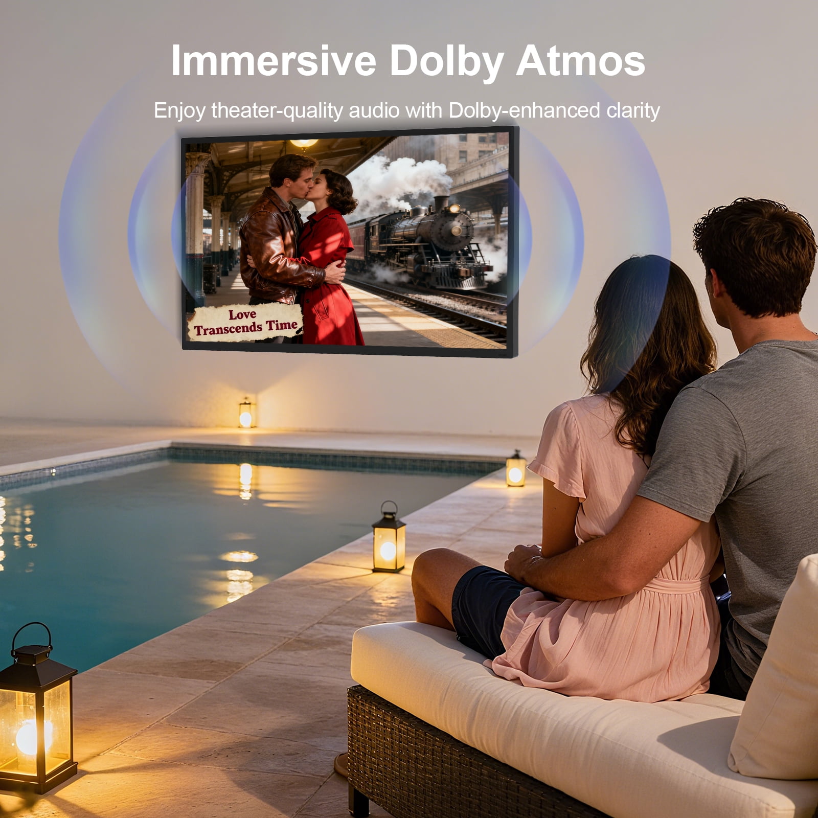 65Inch 4K Google Smart TV, 1000nits High Brightness Outdoor TVs, IP65 Waterproof TV, Voice Assistant Remote, Compatible with Dolby, Wide Viewing Angle Smart TV, Suitable for Partial Sun