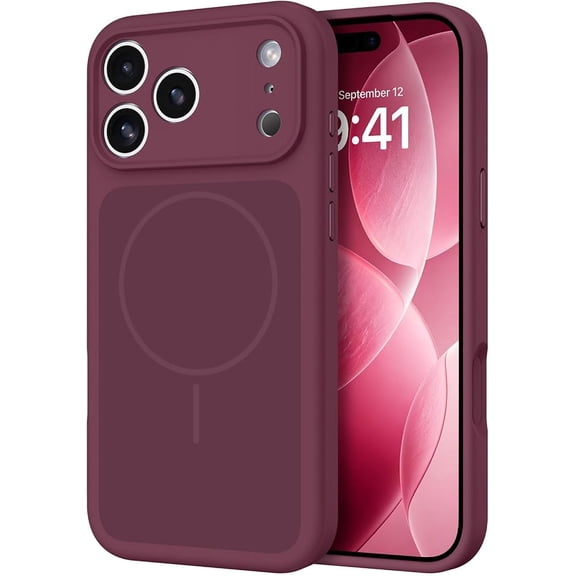 Slim Liquid Silicone Magnetic Phone Case for iPhone 17 Pro Max, Cherry Soft Shock‑Absorbent Protective Cover
