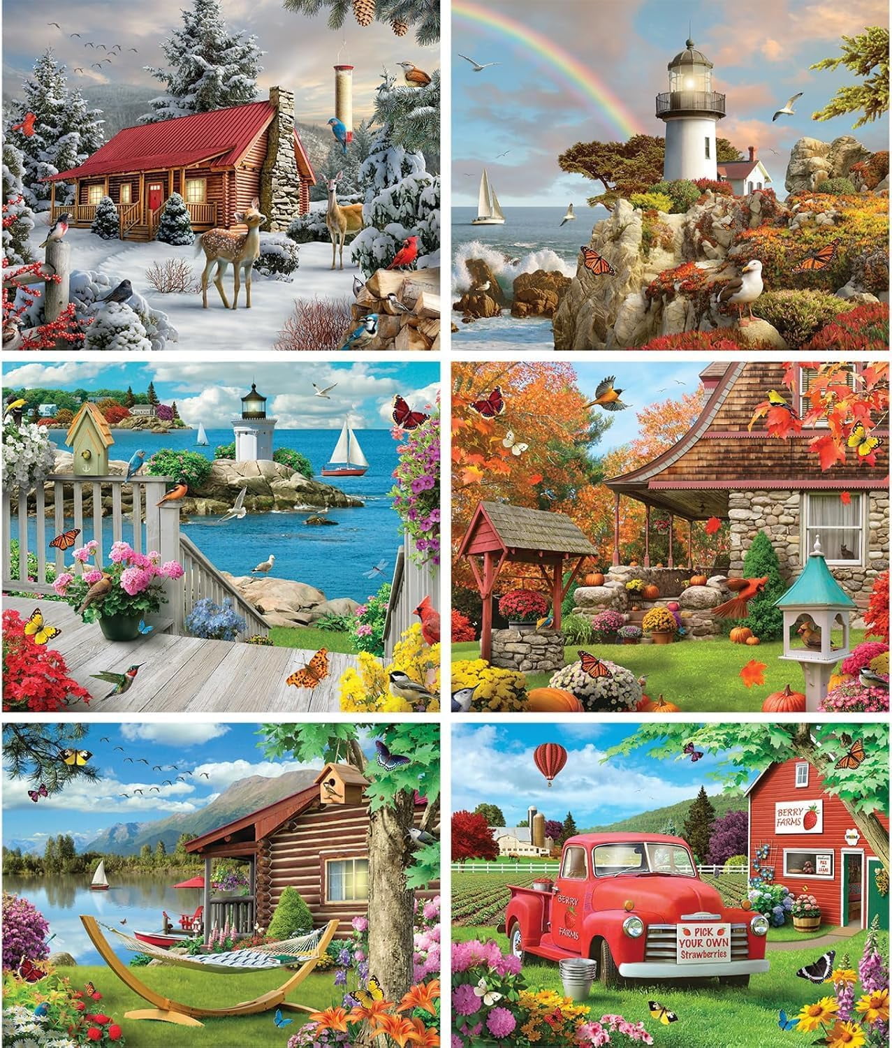 Bits and Pieces Serene Seasons 6-in-1 Puzzle Set, 300, 500, 1000 pcs