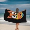 thumbnail image 2 of Colorful Cartoon Owl Beach Towel - Vibrant Rainbow Stripes & Heart Design Perfect for Pool Travel and Bath Use, 2 of 6