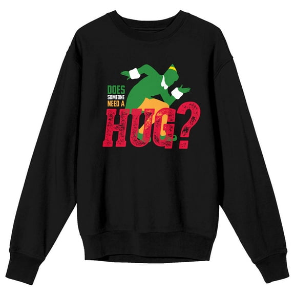 Elf Movie Does Someone Need a Hug? Women's Black Crew Neck Sweatshirt-Medium