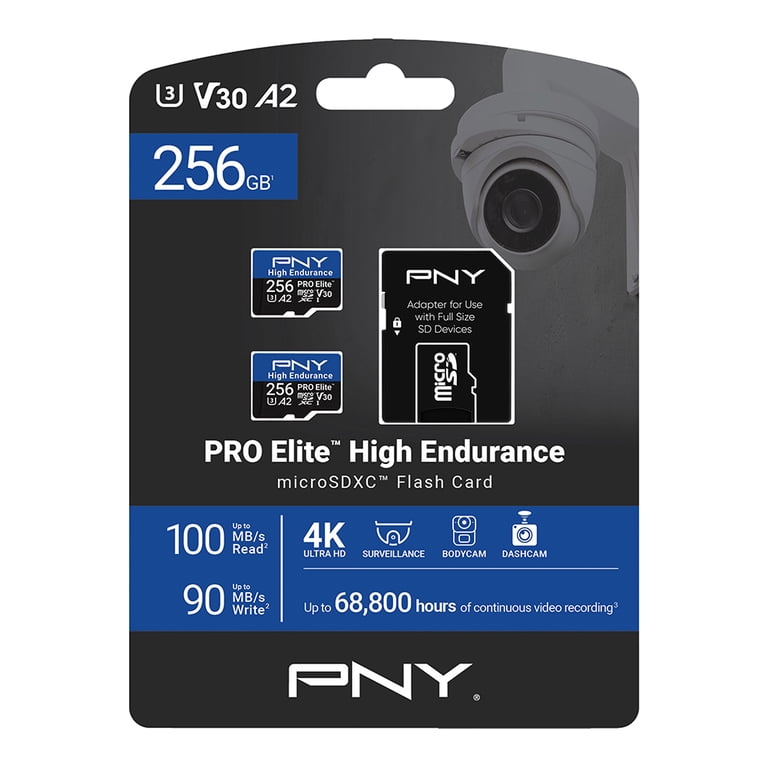 PNY 256GB PRO Elite™ High Endurance C10 U3 V30 A2 microSDXC – Up