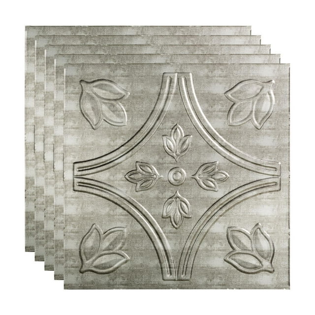 FASÄDE Traditional Style/Pattern 5 Decorative Vinyl 2ft x 2ft Lay in Ceiling Panel in Crosshatch Silver (5 Pack)