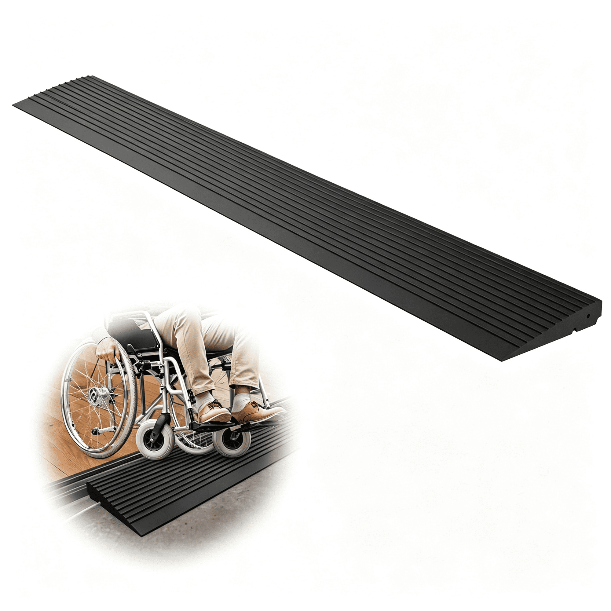 XIRQI Threshold Ramp for Doorways, Adjustable Rubber Wheelchair Ramp for Home Steps, Non-Slip Door Threshold Ramp for Wheelchairs, Walkers, Scooters & Carts, Heavy Duty Door Ramp for Entryways