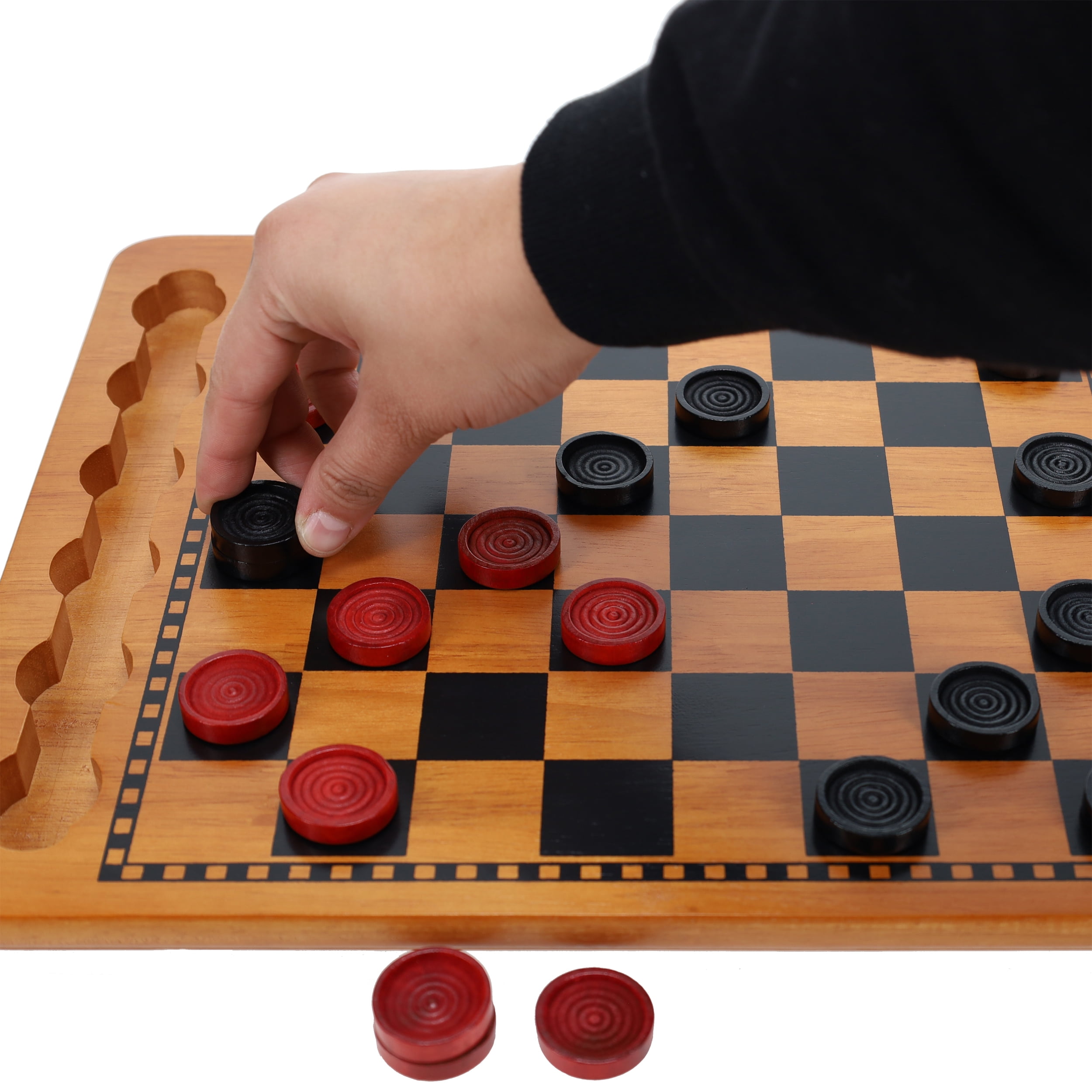 WE Games Vintage Checkers Board Game Set with 14.5 inch Solid Wood Board and 24 Red/Black Checkers