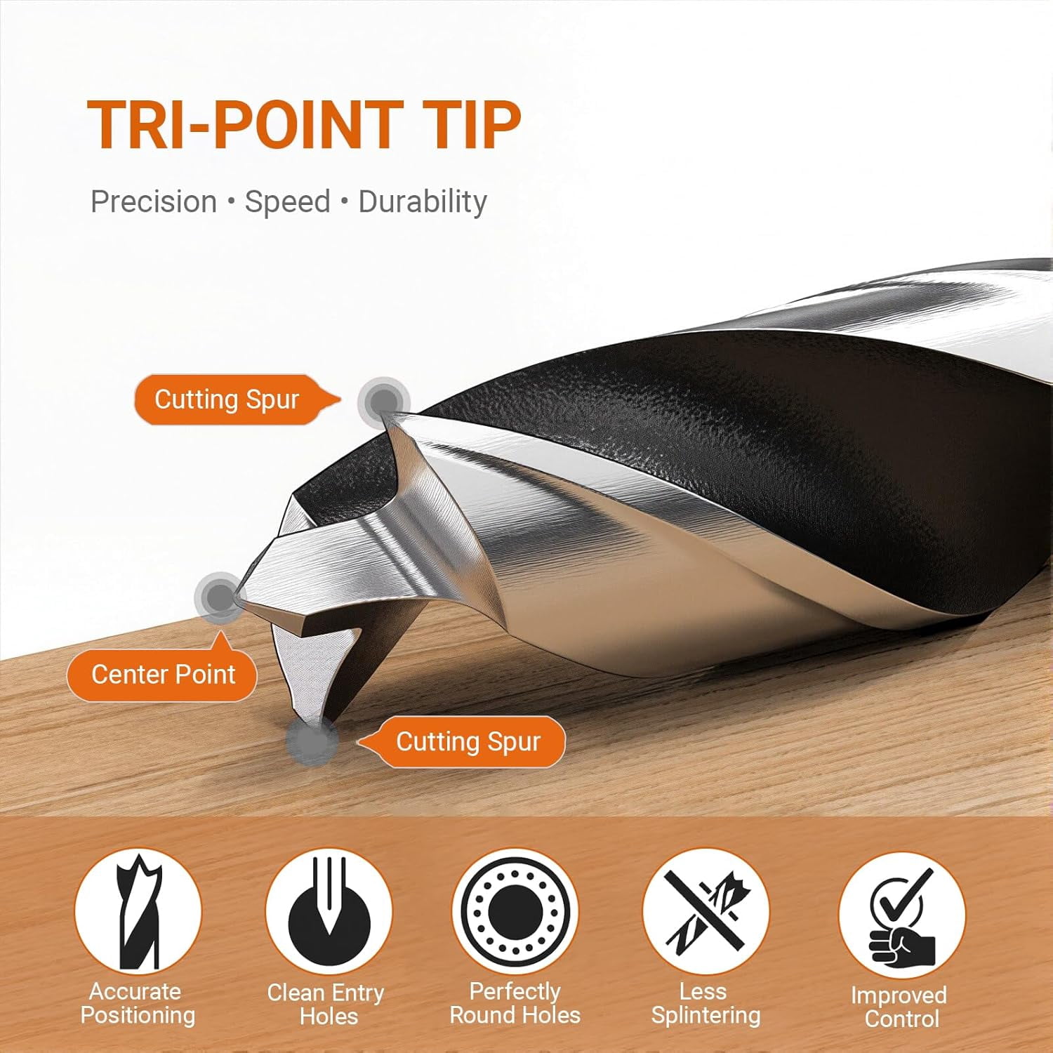 FRKSMD-Hymnorq Brad Point Wood Drill Bits 5PC Set, Metric Size 4 5 6 8 10 mm in Index Case, High-Carbon Steel, Perfect for DIY Woodworking Carving Engraving Drilling