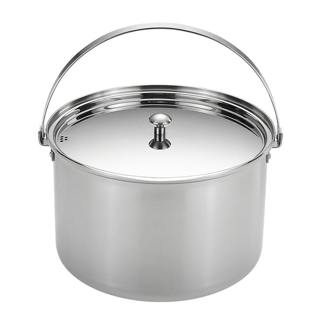 Stainless Steel Camping Rice Cooker, Folding Handle, Portable Picnic Pot