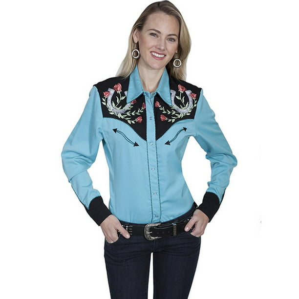 Scully Leather - Scully Western Shirt Womens L/S Snap Horseshoe Rose ...