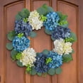 thumbnail image 5 of Hydrangea Wreath for Front Door, Flower Wreaths Floral Large 16" Blue White Hanging Spring Summer Wreaths Farmhouse Wreath, 5 of 7
