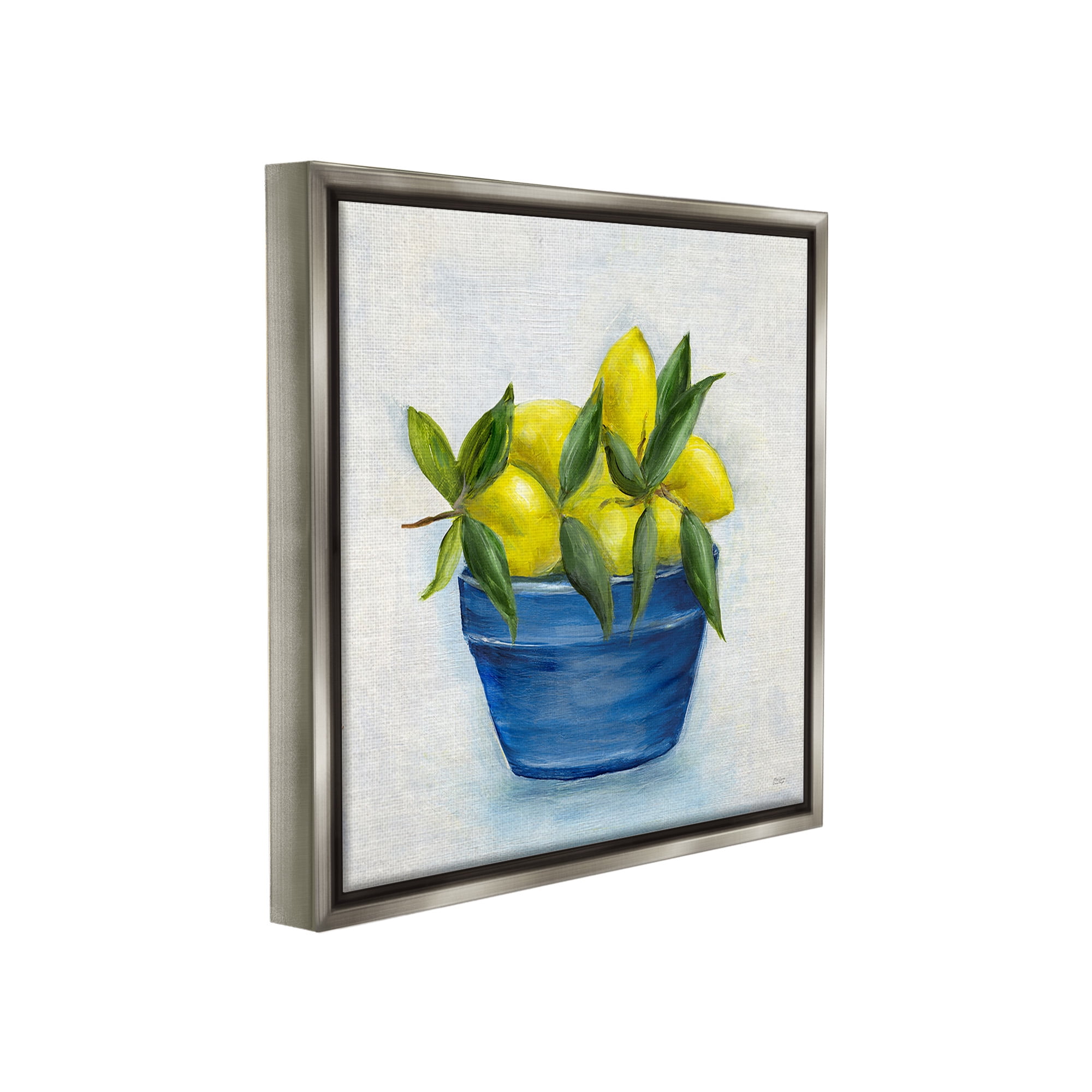 Stupell Industries Lemons in Country Bowl Food & Beverage Painting Gray Floater Framed Canvas Art Print Wall Art, 25 x 25