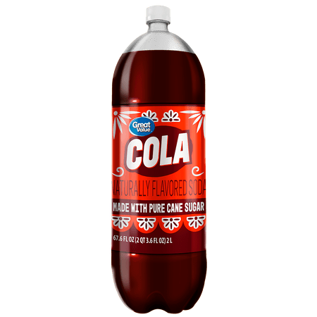 Great Value Cola Soda Pop, Pure Cane Sugar, 2 Liters