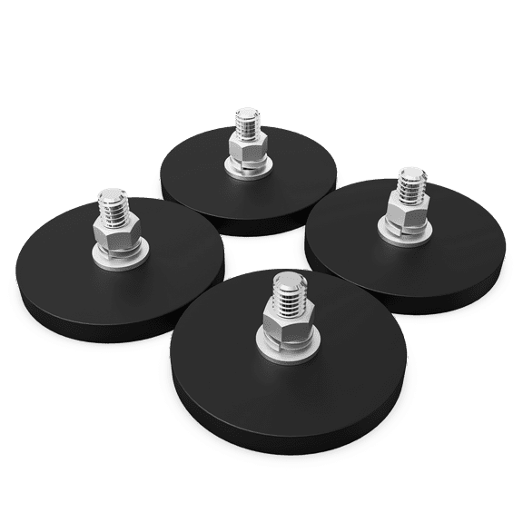 TSUTA 4Pcs Rubber Coated Magnets, 20LBS Neodymium Magnet Base with M6 Threaded Studs and Nuts, Strong Flag Magnet Mount Base with Black Rubber Coating for Light Bar and Add Mirrors