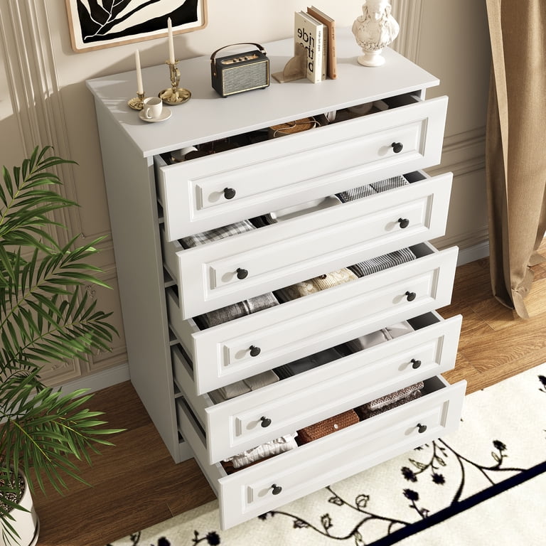 NEGYLIM 5 Drawer Dresser Tall, Modern White Chest of Drawers with