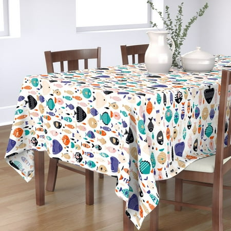 

Cotton Sateen Tablecloth 90 Square - Fish Sea Horizontal Swimming Ocean Tropical Lake Life School Bright Beach Home Creatures Water Print Custom Table Linens by Spoonflower