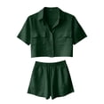 thumbnail image 4 of Gamivast Short Sets Women 2 Piece Outfits Button Down Crop Shirt & Elastic Waist Shorts Lounge Sets Solid Collared Pockets Summer Casual Daily Travel Tracksuits, 4 of 7