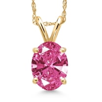 Gem Stone King 14K Yellow Gold Pink Zirconia Pendant Necklace for Women | 1.21 Cttw | Gemstone Birthstone | Oval 8X6MM | With 18 inch Chain
