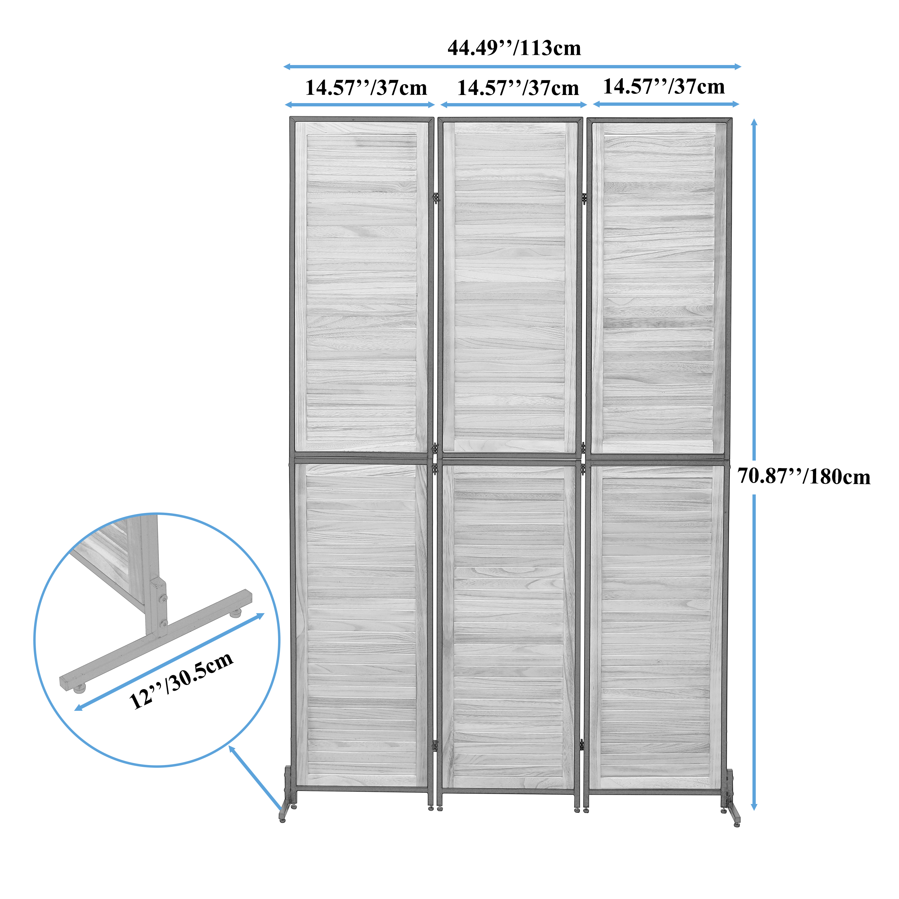 3 Panels 5.9 FT Wooden Room Dividers Black Folable Privacy Screen Louver Room Separation Indoor Freestanding Wall Partition Screen