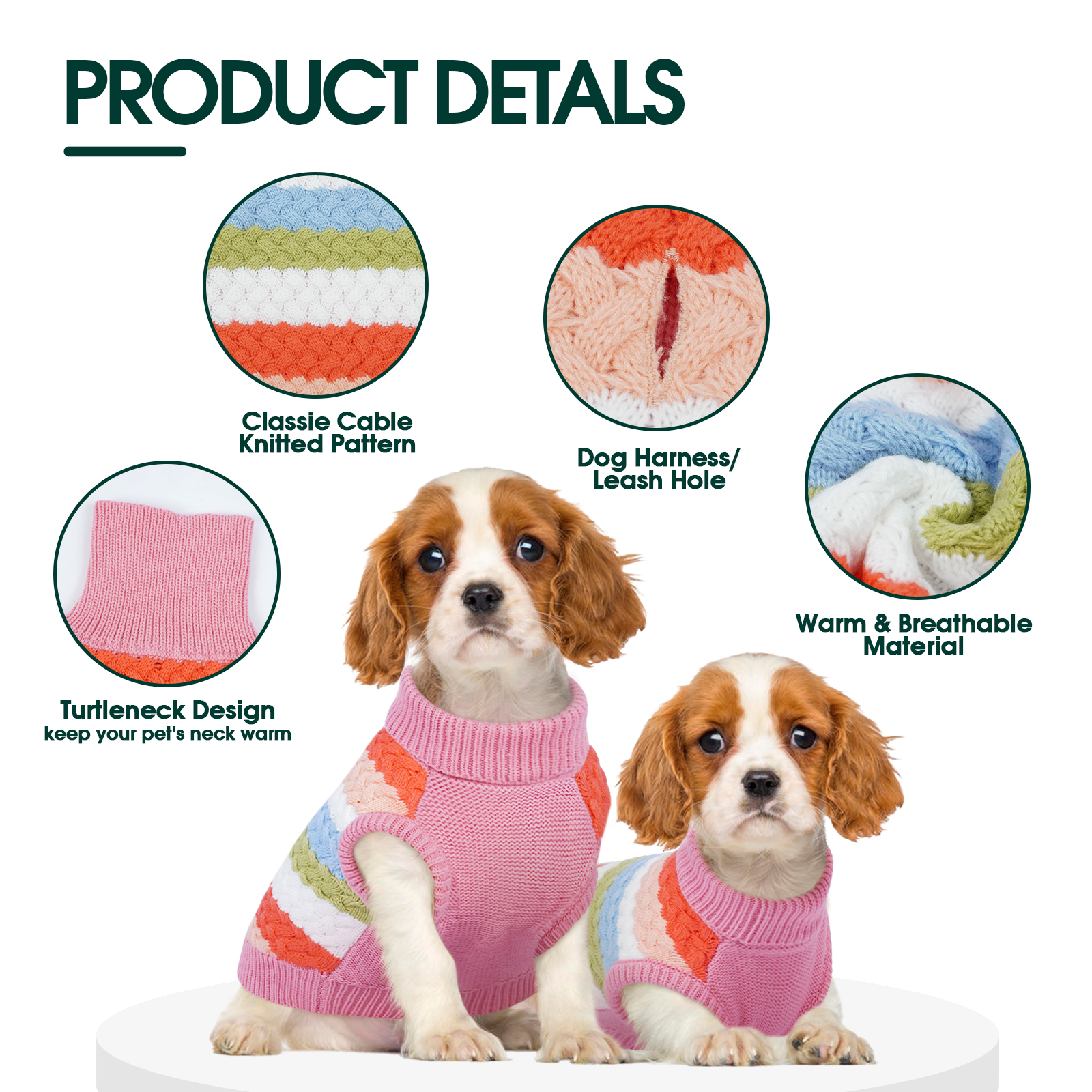 Kuoser Dog Sweater Warm Pet Knitwear Soft Winter Clothes for Dogs and Cats, Pink, M