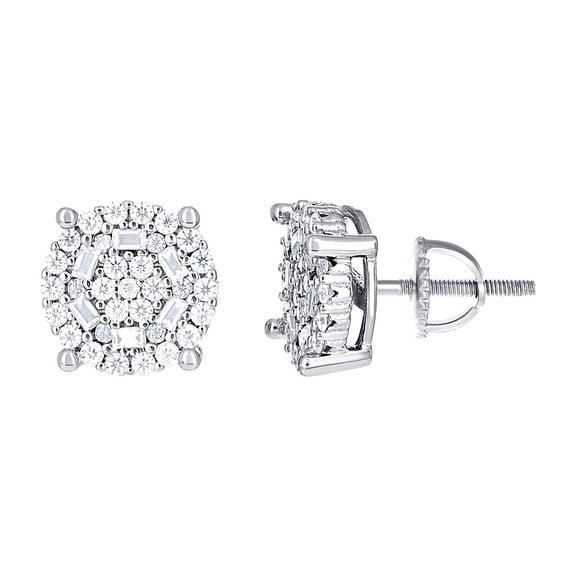 925 Sterling Silver Womens Round Baguette Moissanite Round Fashion Stud Earrings 10.5x10.5mm Wide Stud Earring for Women