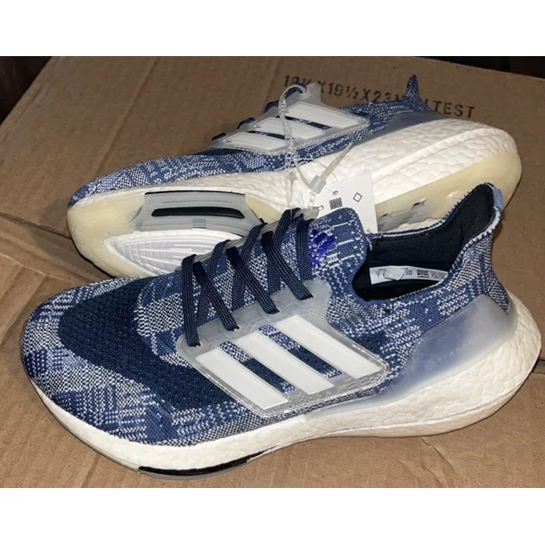Adi - das Ultraboost 21 Primeblue Sashiko Running Shoes Blue/White FX7729 Sz 7 W 8