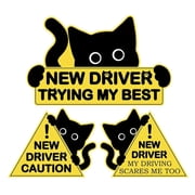 3Pcs Decorative Reflective Safety Decals Funny Black Cats Sticker Automotive New Driver Safety Warning Sign