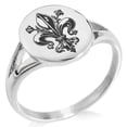 thumbnail image 1 of Stainless Steel Antiue Fleur De Lis Minimalist Oval Top Polished Statement Signet Ring, 1 of 1