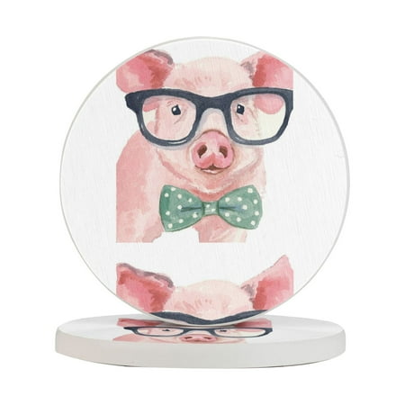 

Circular Drink Coasters Set Funny Pig Wearing Glasses Beautiful Home Decor Diatomite Heat-Resistant Diatomite Protect Table Countertop