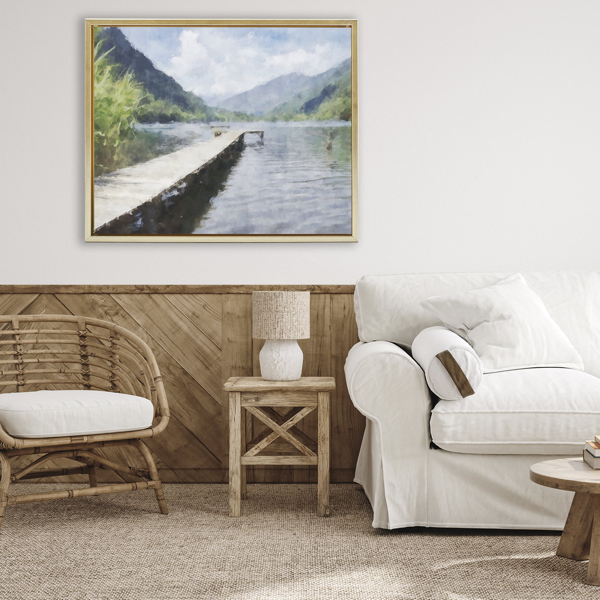 Stupell Industries Dappled Lake Dock Gold Framed Floater Canvas Wall Art, design by Kim Curinga