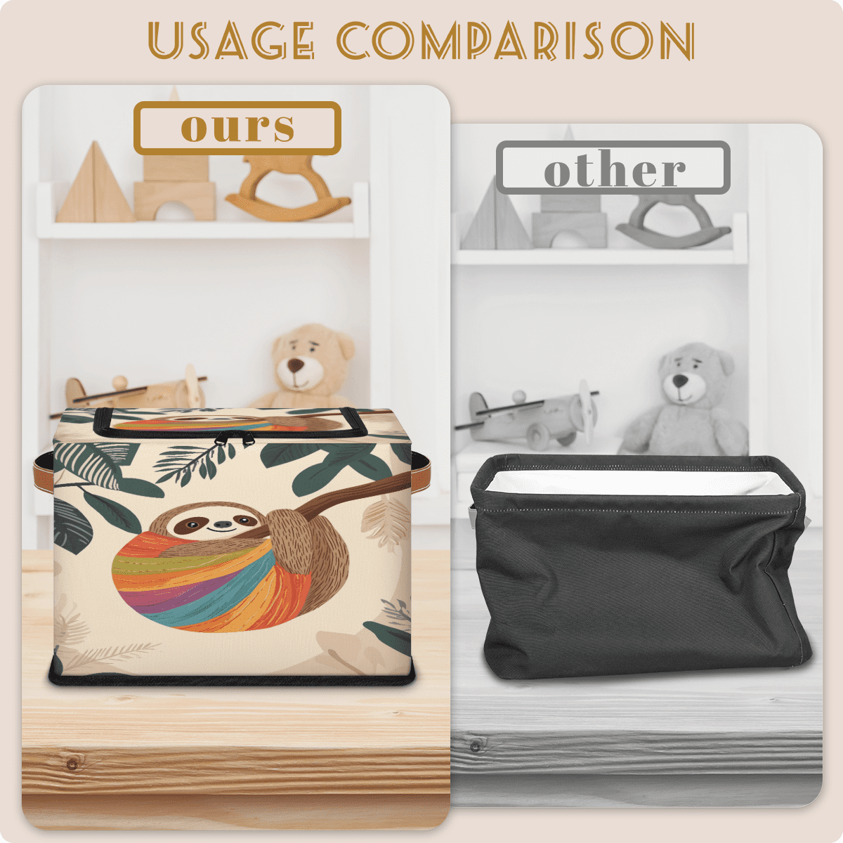 ADECORIVY Tree Sloth Fabric Storage Bin with Lid, Decorative Closet Shelf Organizers, Colorful Funny Foldable Basket Box Clothes Storage Bin with Handles