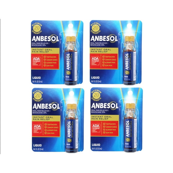 Anbesol Maximum Strength Instant Pain Relief Liquid, 0.41 fl oz (4 pack)