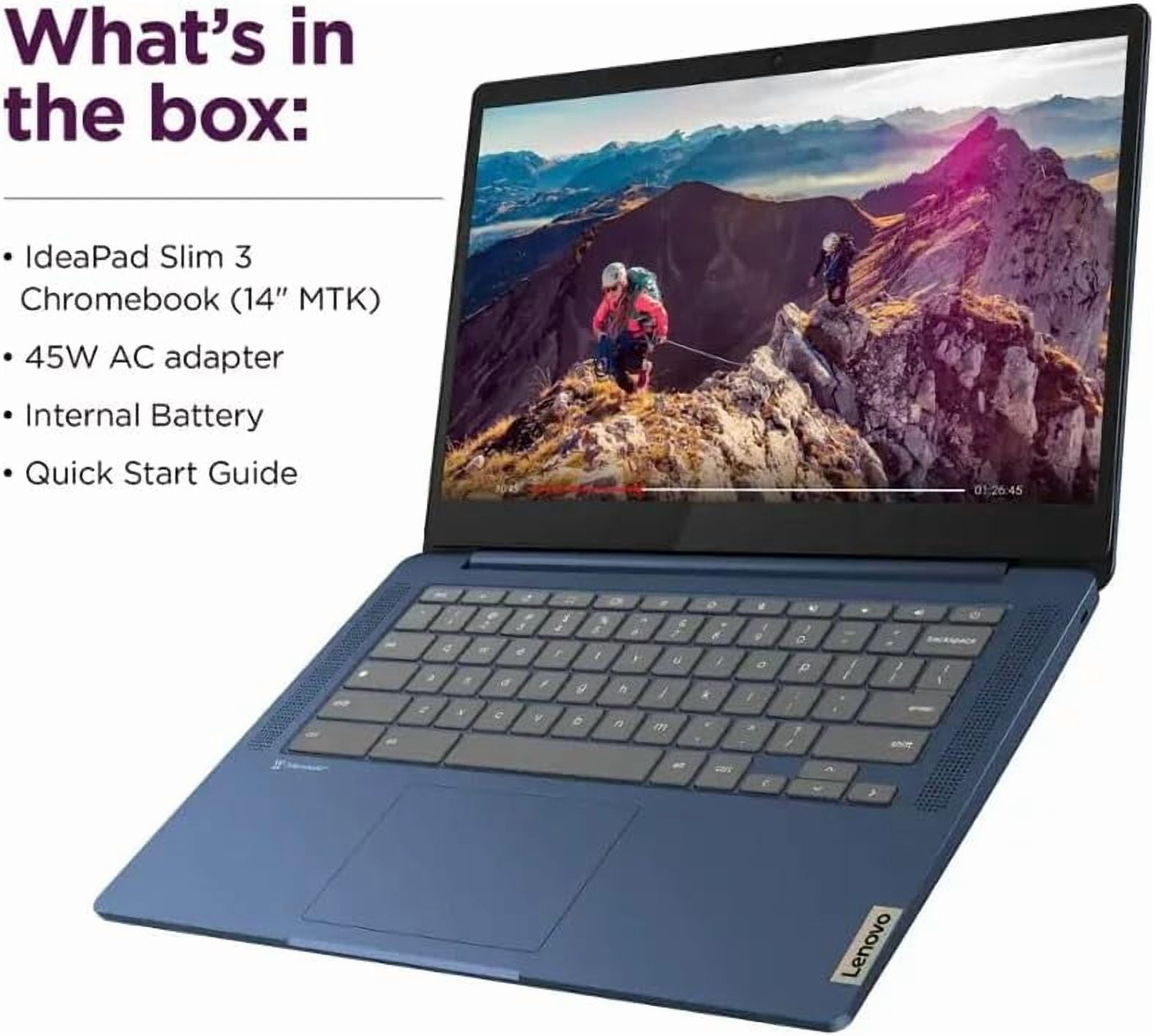 Lenovo IdeaPad Slim 3 Chromebook Laptop for Students - 14'' FHD Touchscreen, 8-Core MediaTek Kompanio 520, Lightweight, 4GB RAM, 64GB eMMC & 256GB Micro SD Card, Wi-Fi 6, Chome OS