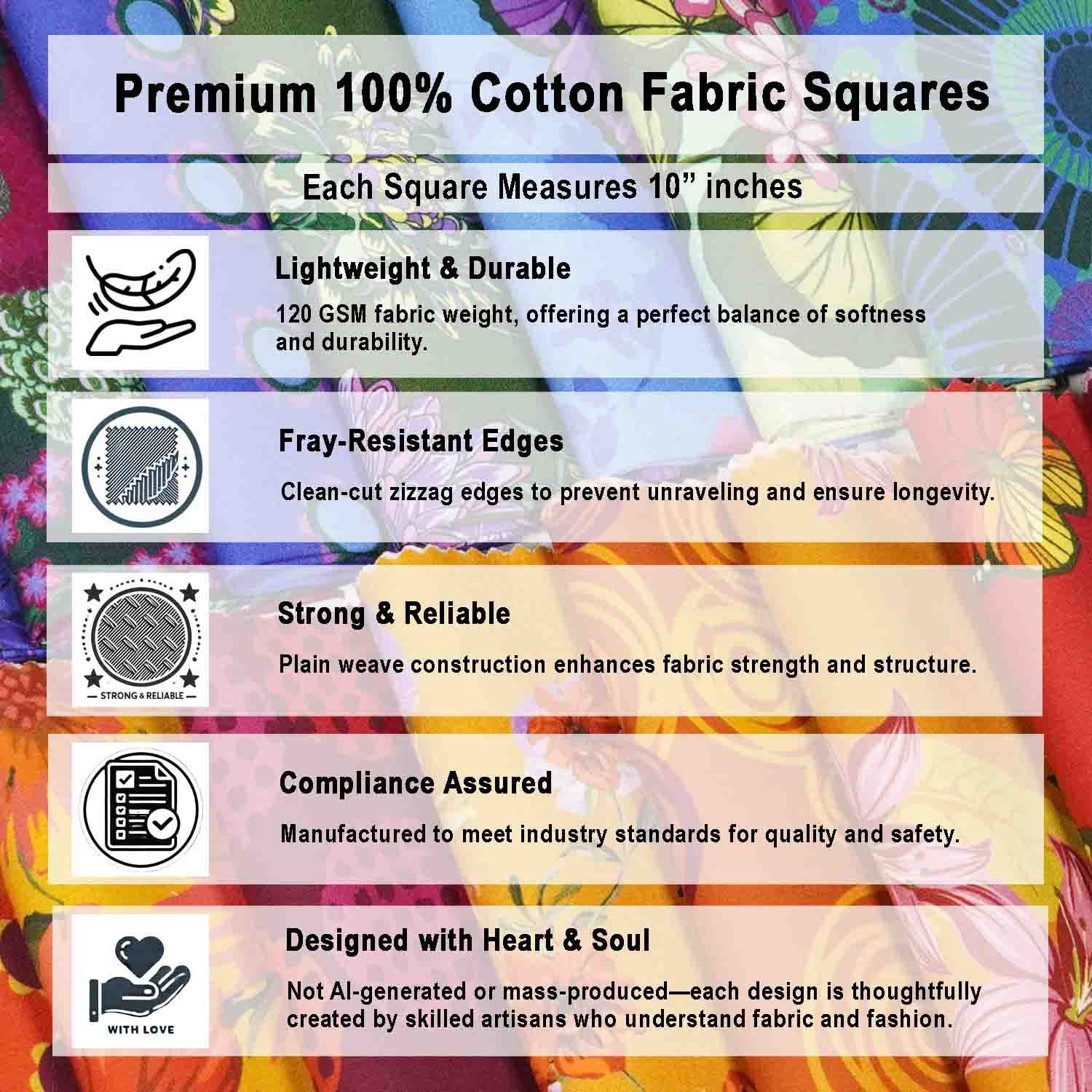 Soimoi 40 Pcs Cotton Fabric Squares Bundles Charm Packs for Quilting, Fat Quarter Layer Cakes, Fabric Scraps for Crafts,Precuts Quilt Squares 10 x 10 inches, DIY Fabric Bundle - Flora Mosaic