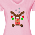 thumbnail image 4 of Inktastic Cute Christmas Reindeer with Red Nose, Ornaments and Bow Tie Women's V-Neck T-Shirt, 4 of 5