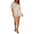 thumbnail image 2 of Yunliwuli Women's 2 Piece Beach Outfits Short Sleeve Lapel Button Shell Print Shirt Wide Leg Shorts Sets, 2 of 9