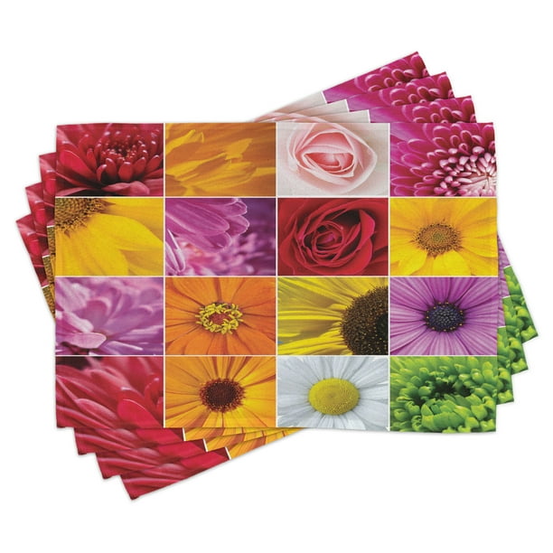 Flower Placemats Set of 4 Chrysanthemum Rose Sunflower Violet Colorful
