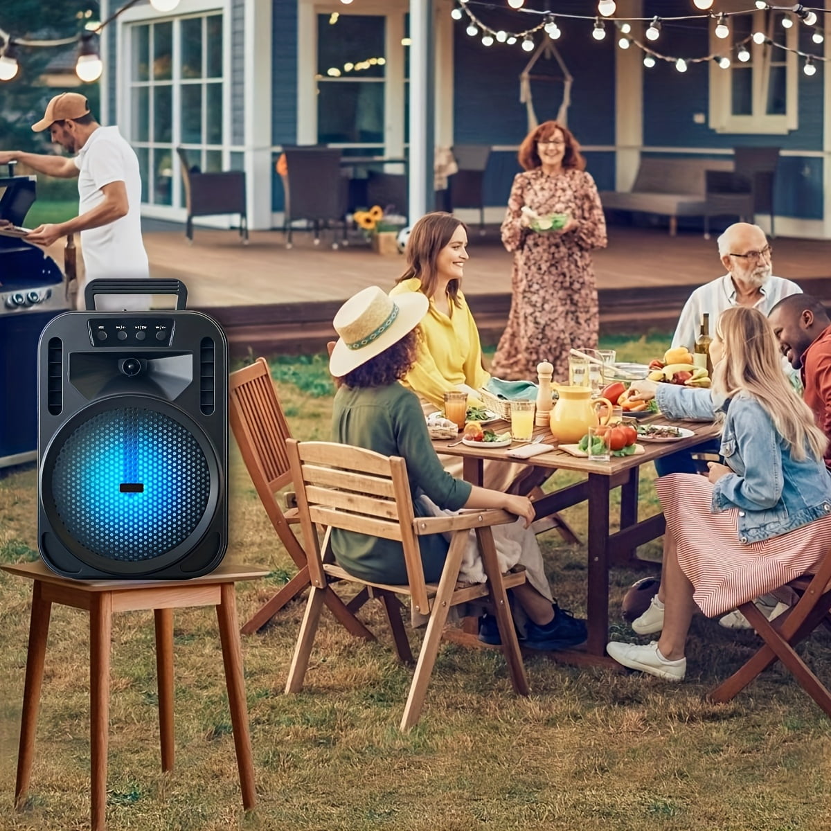 2PC 4000W Bluetooth Wireless Speaker with 6.5" Woofer, Heavy Bass, LED Party Lights, Rechargeable PA System with Handle, TWS/USB/TF/AUX/FM for Indoor & Outdoor , Camping & Home Parties