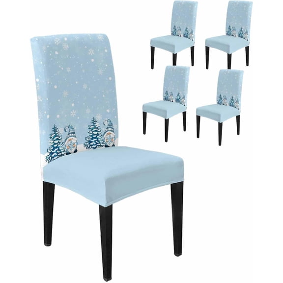 Chair Covers for Dining Room Set of 4,Christmas Trees Gnomes Stretch Seat Protector Removable Washable Chairs Slipcovers for Kitchen Banquet Wedding Hotel,Winter Snowflake on Blue