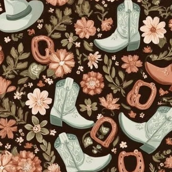 Western Peel and Stick Wallpaper 17.7in x 9.8ft Cowboy Boots Hats Floral Horseshoes Earthy Tones Contact Paper Vinyl Waterproof Self Adhesive Wall Paper for Bedroom Shelf Cabinet Renter Friendly