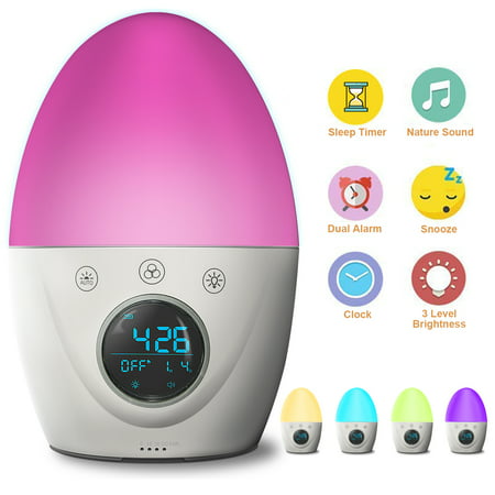 Updated ver-FiveHome Kids Alarm Clock Wake Up Light ,Colour Changing & Dimmable Night Light,Touch Control, Optional Weekday Alarm, Snooze,Sleep Timer,Rechargeable Include USB Cord and Plug