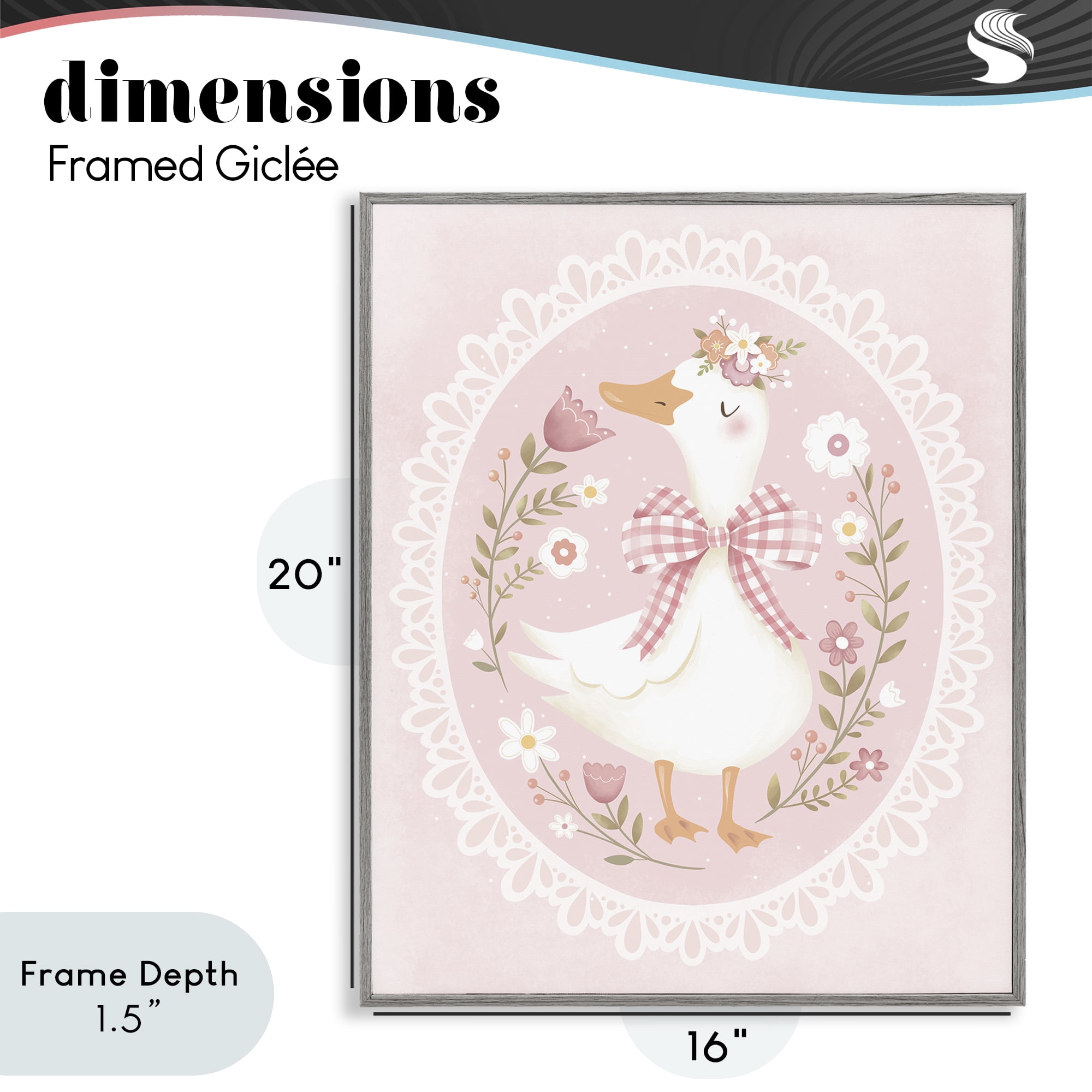 Stupell Industries Pink Floral Spring Goose Gray Framed Giclee Art, design by Penny Aguilera