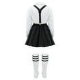 thumbnail image 2 of ranrann Girls School Uniform Skirt Outfit with Bow Tie Shirt Tops and Suspender Skirt Socks Set Type A Black 7-8, 2 of 5
