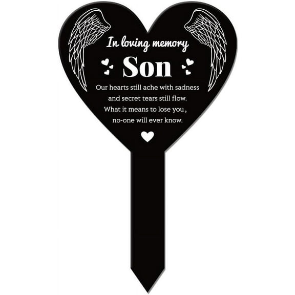 Acrylic Garden Stake Ground Insert Decor for Yard Lawn Garden Decoration Heart with Memorial Words Wing 258x158mm DIY