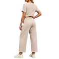 thumbnail image 4 of Womens 2 Piece Outfits Sweatsuit Short Sleeve Tops and Drawstring Waist Cropped Wide Leg Pants Lounge Workout Sets, 4 of 5