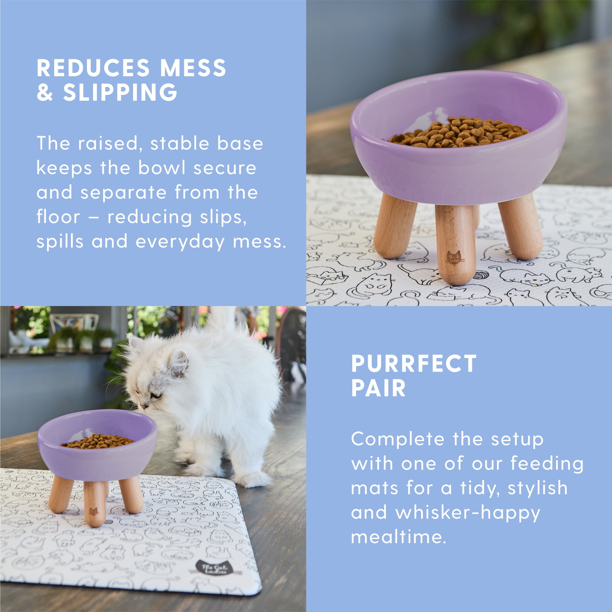 The Cat Ladies Tilted Ceramic Cat Bowl - Elevated Food Bowls Ceramic Pet Bowl - Raised Ceramics Bowls - Elevated & Tilted Design for Comfortable Eating - Lilac