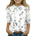 thumbnail image 2 of Drmagiyhm White 3/4 Sleeve Shirt for Girls Size 10-12 Cute Floral Print Shirt Trendy Casual Crewneck T Shirts Fall Winter Tops 7-8 Years, 2 of 5