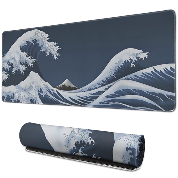 Wave and Volcano pad Mousewaterproofwashable for Office Home Work GamingmousepadsRubber Base Mousepad with Stitched Edges 31.5x11.8inches