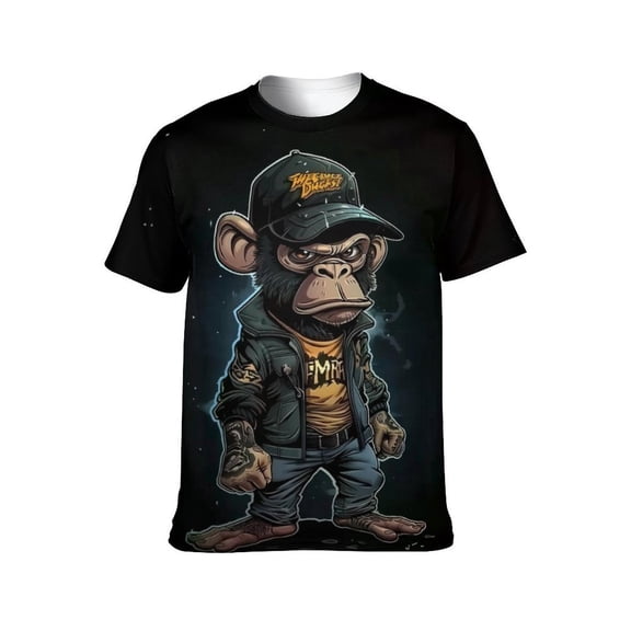 LAOLIUSN Men's Monkey Graphic T Shirt, Streetwear Ape Print Tee, Punk Casual Short Sleeve Crewneck Shirt, 88% Polyester 12% Spandex,4XL