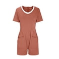 thumbnail image 4 of Summer Short Sleeve Rompers for Women Casual Shorts Jumpsuits Overalls With Pocket Beach Jumpsuit Patchwork Romper 2024 Orange,XL, 4 of 6