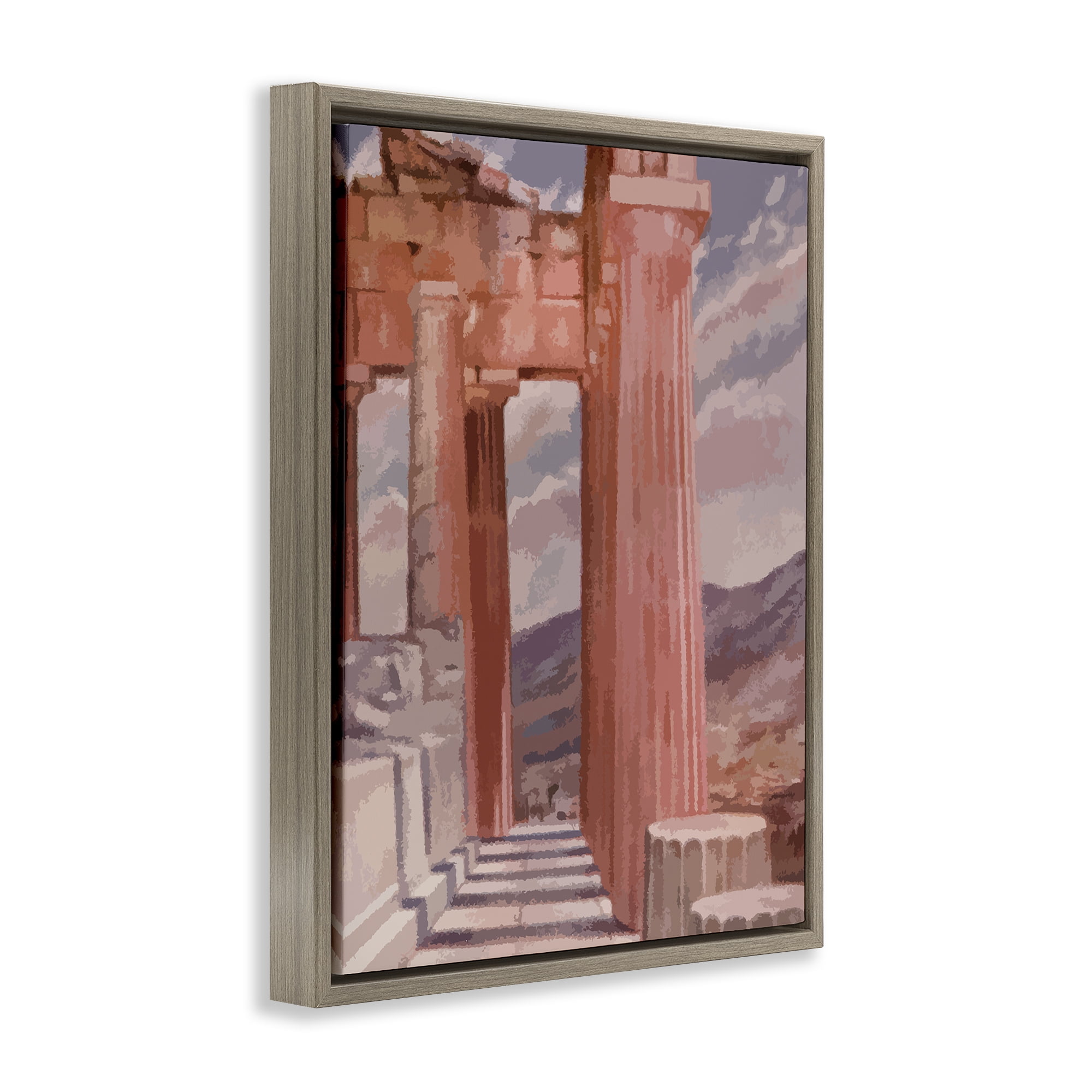Stupell Industries Greek Architecture View Buildings & Architecture Painting Brown Floater Framed Canvas Art Print Wall Art, 17 x 21