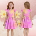 thumbnail image 5 of TGSLY Tween Girls Summer Bubble Dress Ruffle Sleeve Casual Tie Dye Gradient Color Printed Elegant Party Princess Swing Beach Midi Dresses B-Pink 3-4 Years, 5 of 7
